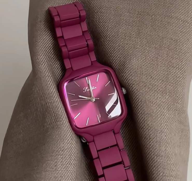 Maillard-Style Square Quartz Watch for Women, Minimalist Luxury Casual Ladies Wristwatch-purple